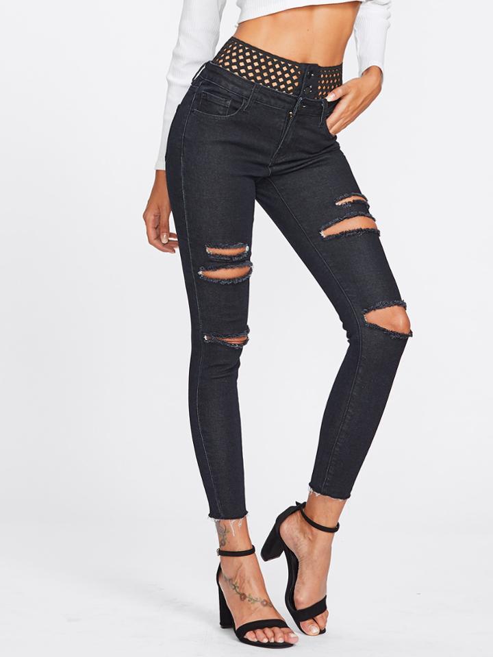 Shein Distressed Raw Cut Hem Jeans