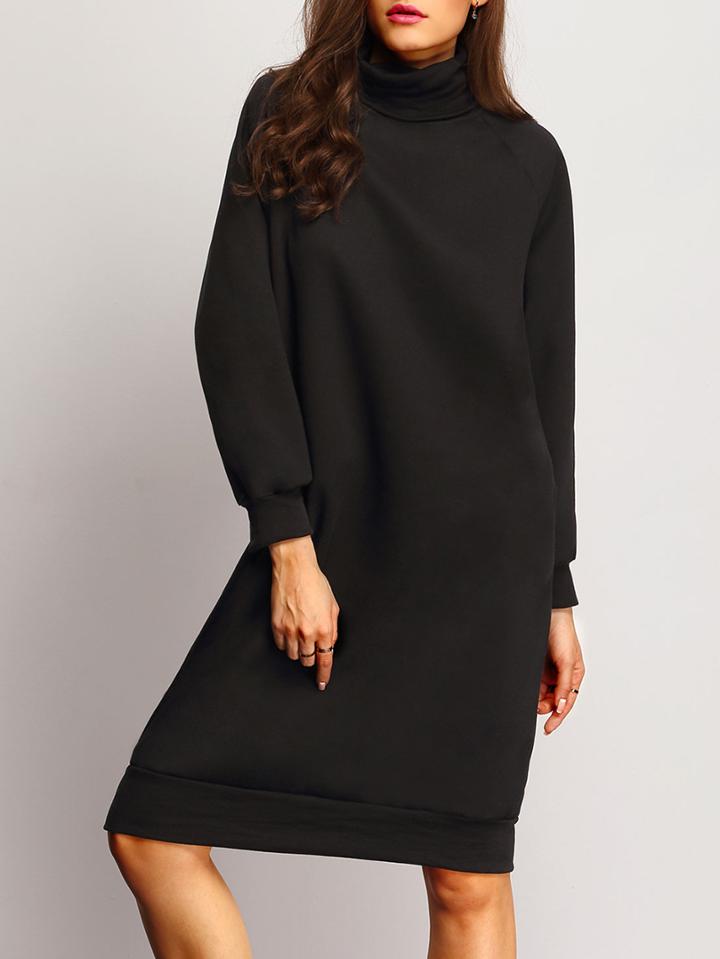 Shein Black High Neck Loose Sweatshirt Dress