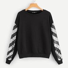 Shein Drop Shoulder Striped Sequin Sleeve Pullover