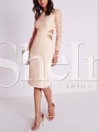 Shein Nude Long Sleeve With Lace Dress