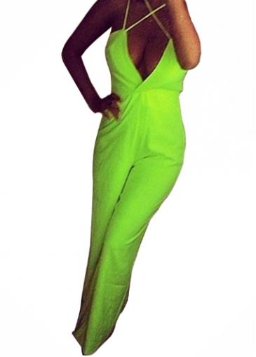 Rosewe Zipper Closure Fluorescent Green Strappy Jumpsuit