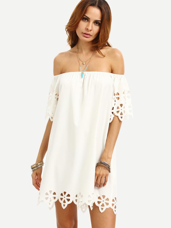 Shein Scallop Hollow Out Hem Bardot Dress