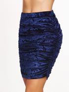 Shein Navy Ruched Velvet Bodycon Skirt