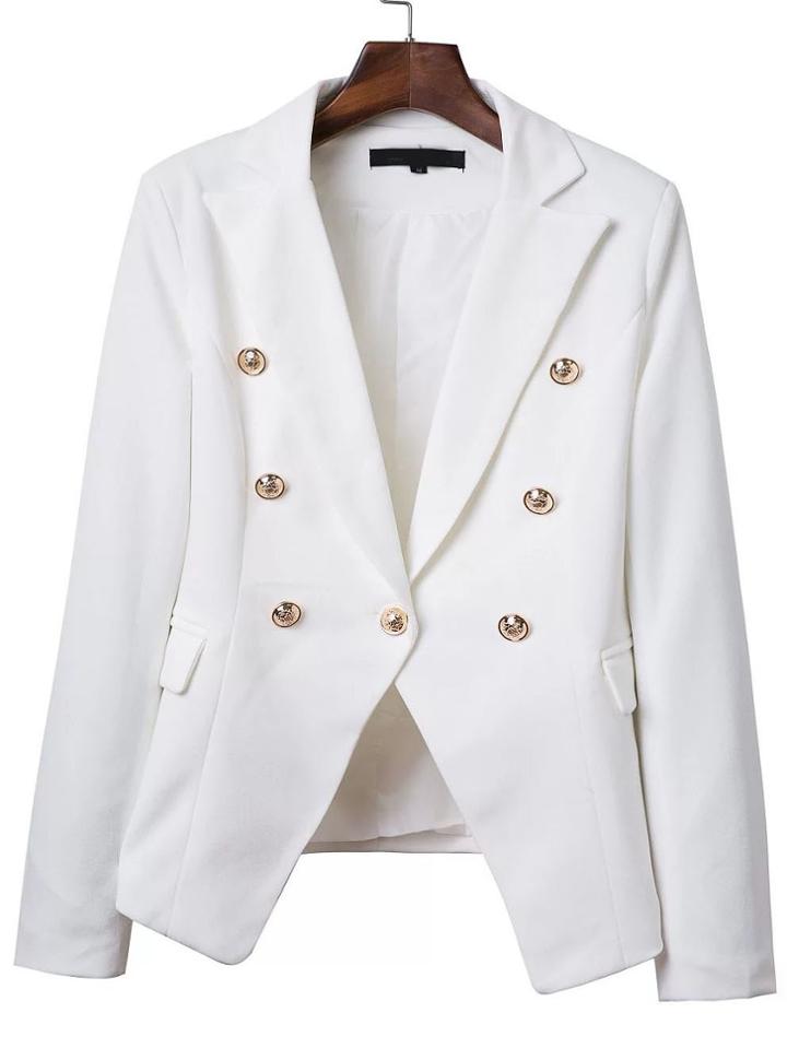 Shein White Double Breasted Notch Lapel Blazer