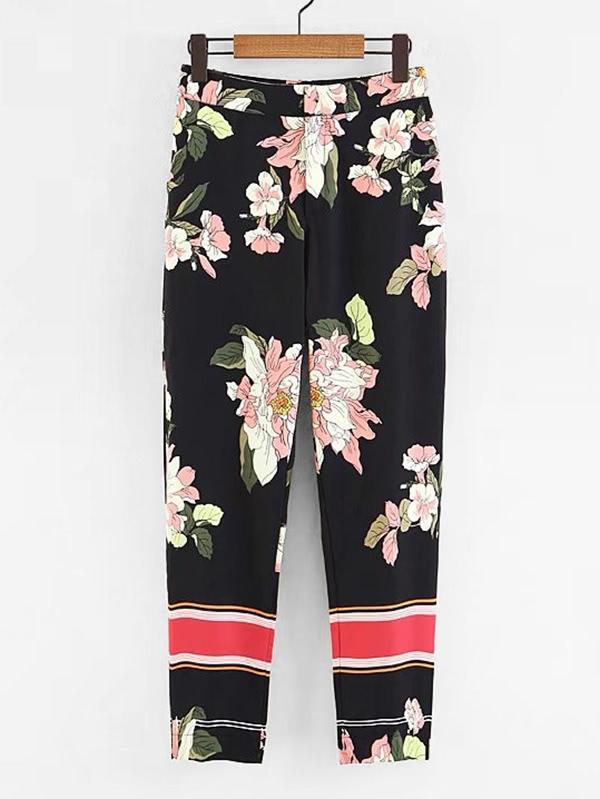 Shein Striped Panel Florals Pants