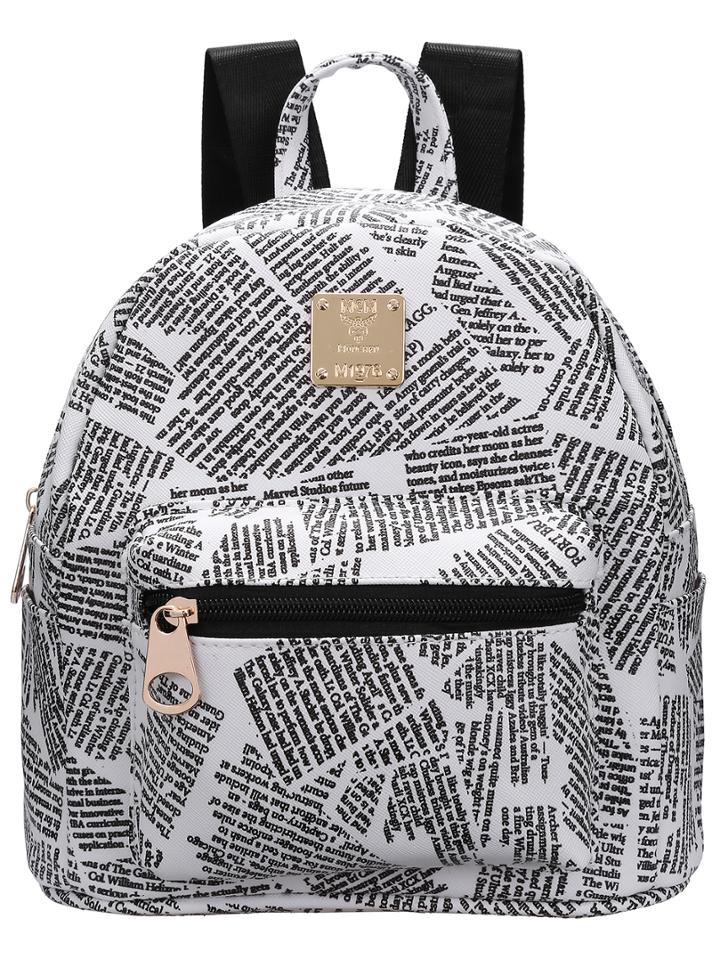 Shein White Newspaper Print Backpacks