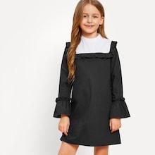 Shein Girls Frilled Contrast Yoke Bell Sleeve Dress