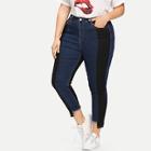 Shein Plus Two Tone Stepped Hem Jeans
