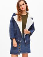 Shein Dark Blue Oblique Zipper Sherpa Lined Denim Jacket