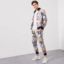 Shein Men Zip Up Plants Print Coat & Pants Set
