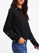 Shein Drop Shoulder Pearl Embellished Hoodie