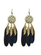 Shein Black Ethnic Style Colorful Feather Long Chandelier Earrings