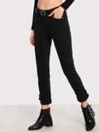 Shein Belted Hem Crop Dark Jeans