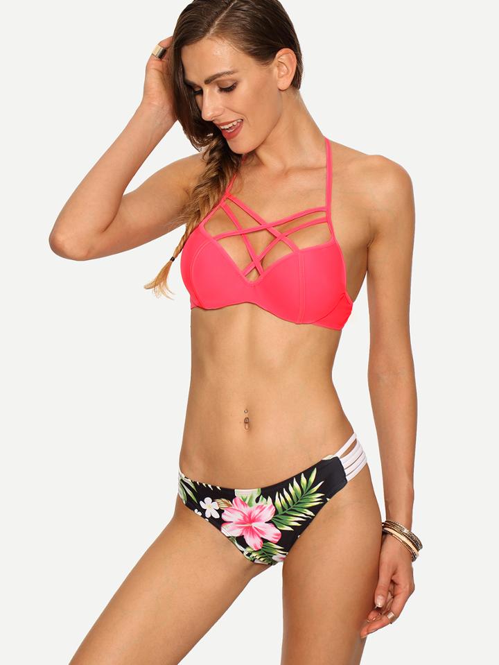 Shein Multicolor Strappy Flower Print Mix & Match Bikini Set