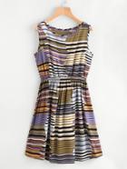 Shein Abstract Stripe Print Elastic Waist Swing Dress