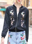 Shein Flowers Embroidered Zipper Jacket