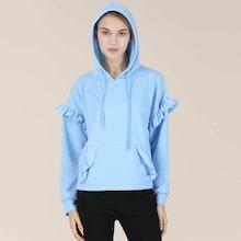 Shein Ruffle Kangaroo Pocket Drop Shoulder Hoodie