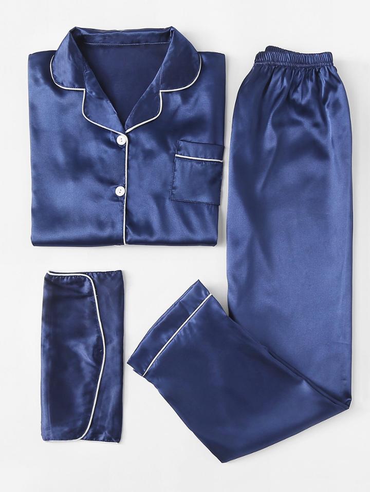 Shein Contrast Binding Satin Pajama Set With Wallet