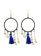 Shein Blue Tassel Simulated-pearl Colorful Beads Star Charms Drop Earrings