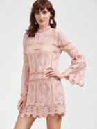 Shein Bell Sleeve Zig Zag Hem Hollow Out Embroidered Lace Dress