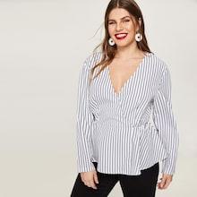 Shein Plus Surplice Striped Blouse