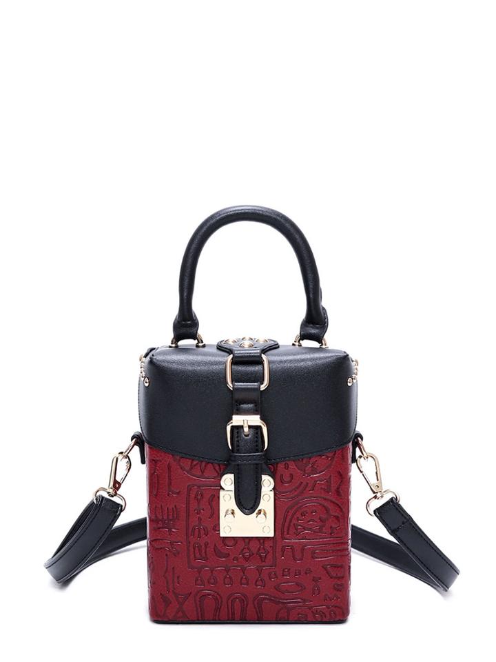Shein Buckle Closure Studded Embossed Box Bag