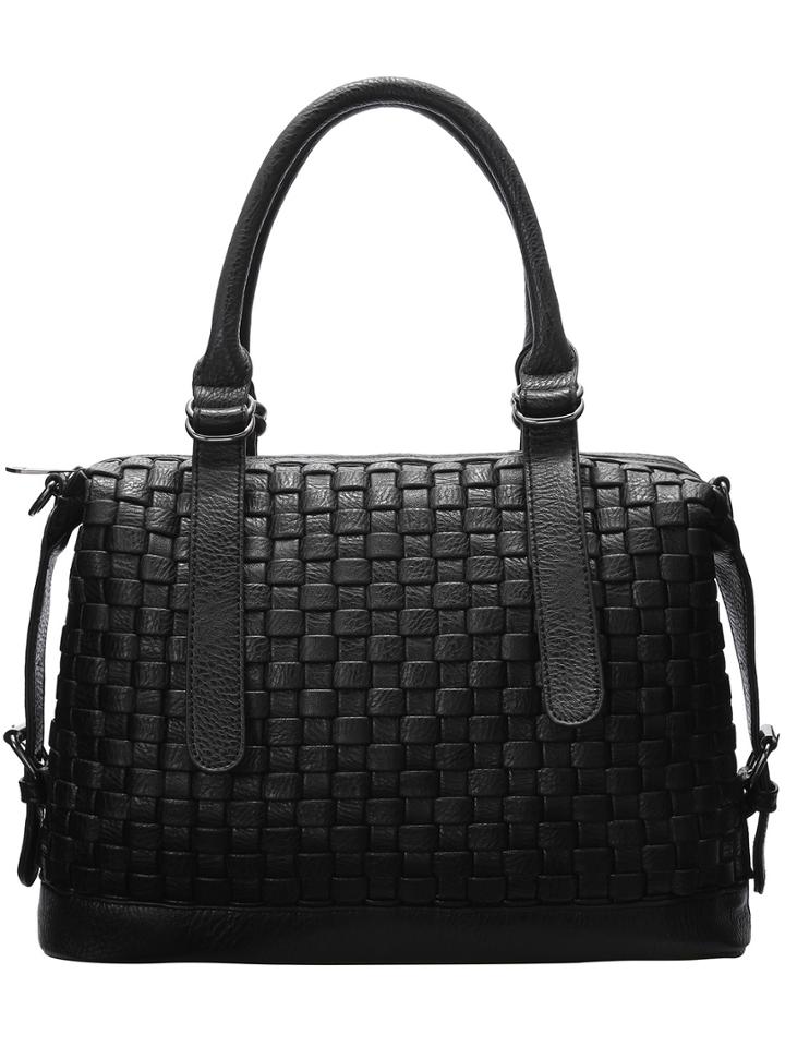Shein Black Zipper Weave Pu Tote Bag