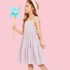 Shein Girls Tassel Tie Shoulder Lace Trim Dress