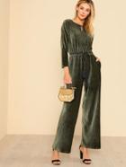Shein Keyhole Front Ribbed Velvet Palazzo Jumpsuit