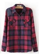 Rosewe Preppy Style Turndown Collar Single Breasted Plaid Shirts