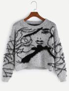Shein Grey Avatar Pattern Fuzzy Sweater
