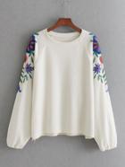 Shein Embroidered Flower Raglan Sleeve Sweatshirt
