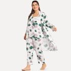 Shein Plus Leaf Cami Pajama Set With Robe