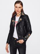 Shein Botanical Print Faux Leather Moto Jacket