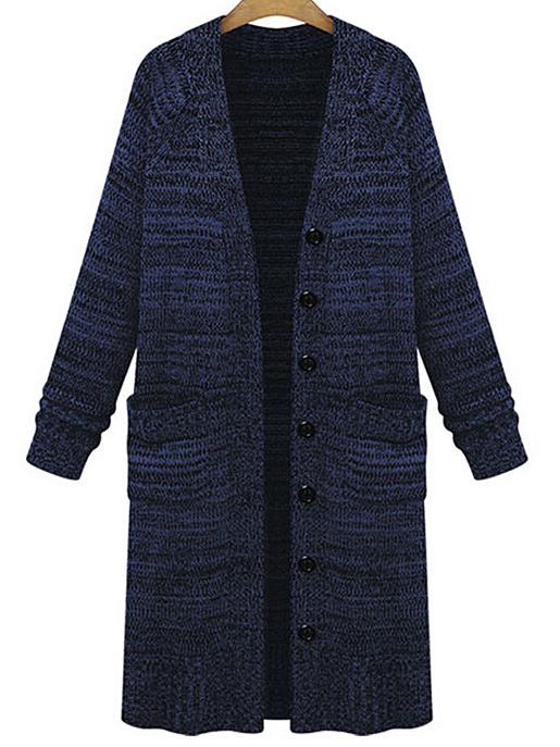 Shein Women Blue Pocket Knee Length Cardigan