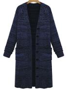 Shein Women Blue Pocket Knee Length Cardigan