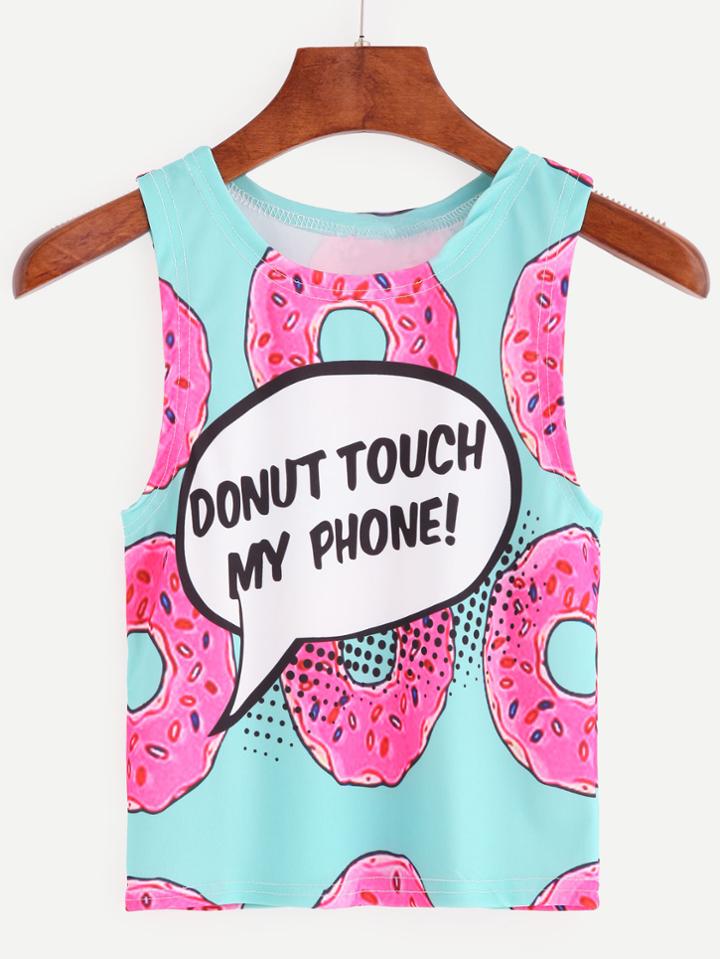 Shein Blue Donut Print Tank Top