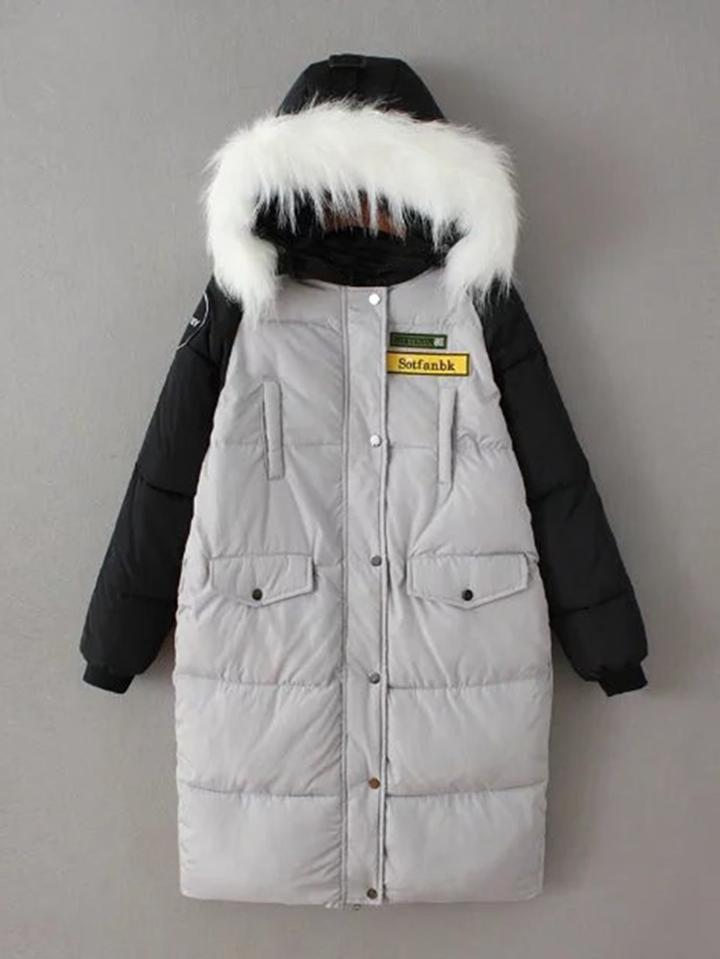 Shein Contrast Sleeve Hooded Longline Padded Coat