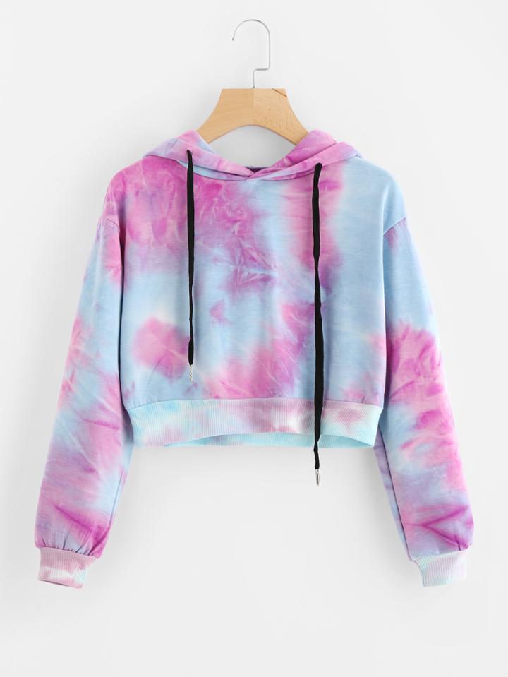 Shein Water Color Drawstring Crop Hoodie
