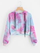 Shein Water Color Drawstring Crop Hoodie