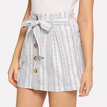 Shein Bow Tie Front Button Up Striped Skirt