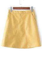 Shein Yellow Pockets A Line Pu Skirt
