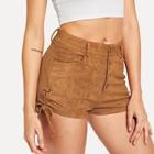 Shein Button Up Pocket Lace Up Shorts