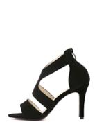 Shein Black Fauxe Suede Strappy High Heel Sandals
