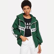 Shein Zipper Detail Letter Print Hooded Jacket
