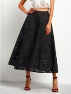 Shein Black Cut-work Flare Long Skirt