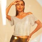Shein Crisscross Back Cold Shoulder Tee