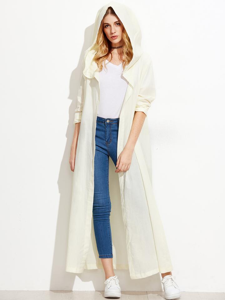 Shein Beige Hooded Long Trench Coat