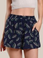 Shein Slanted Pocket Leaf Print Shorts