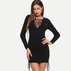 Shein Lace-up Neck And Side Fitted Sweater Dress
